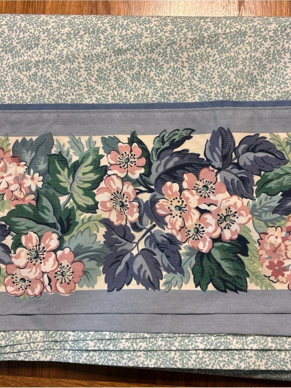 Vintage Laura Ashley Ashbourne Twin FLAT Sheet, Pink Green Hydrangea Floral EUC
